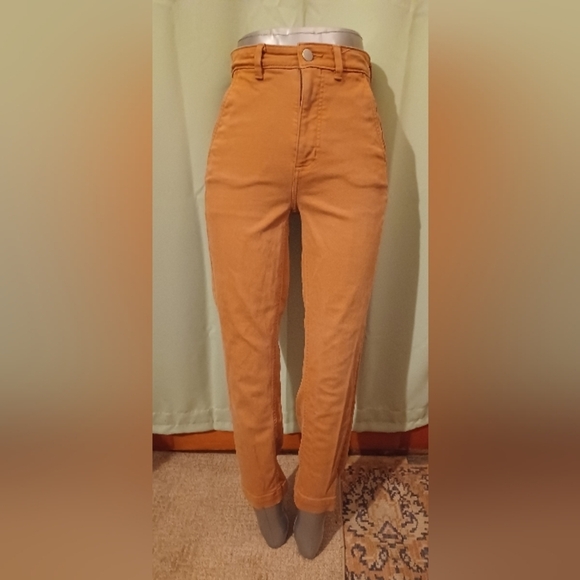 🍒 Everlane The Slim Leg Crop High Rise Mustard Yellow Jeans - Picture 1 of 5